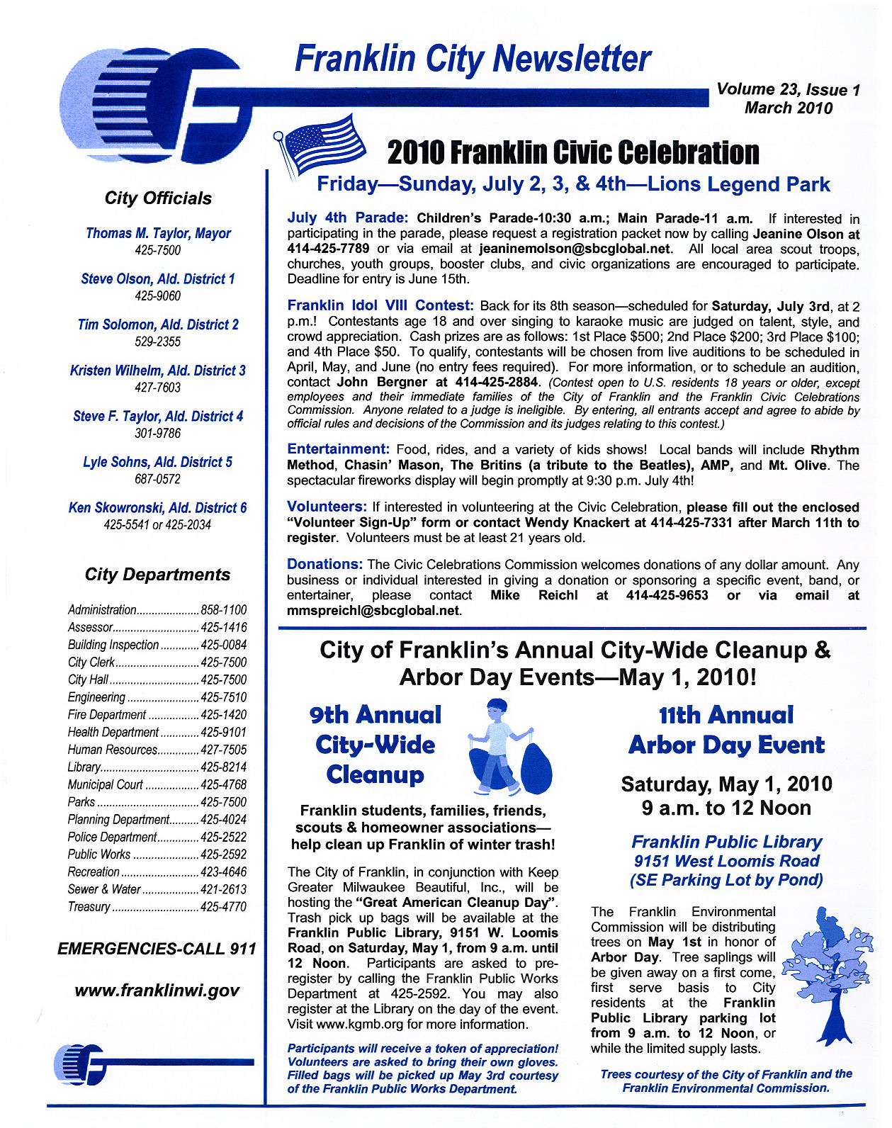 Read the latest issue of the Franklin City Newsletter!